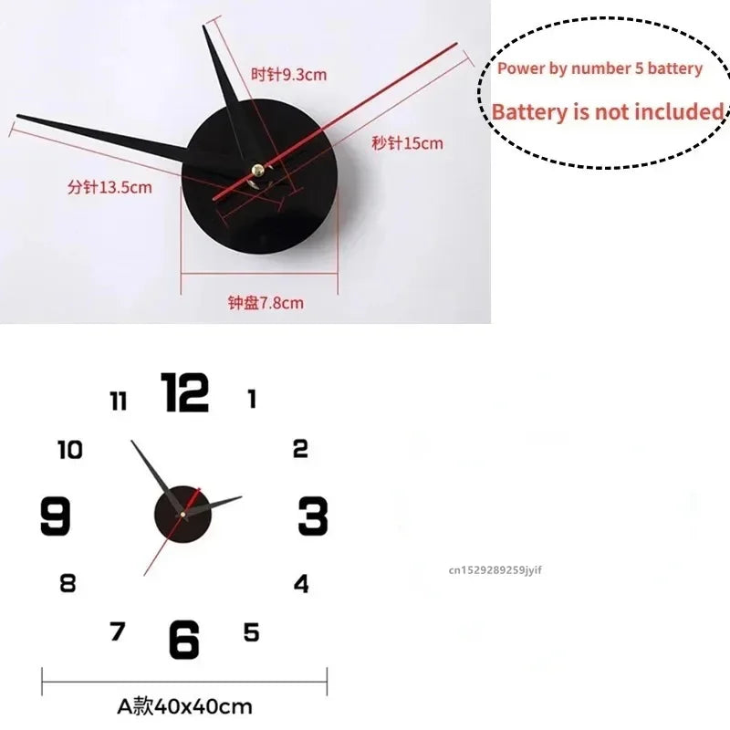 New 3D Acrylic Mirror Wall Clock Sticker for 40CM Fashion DIY Quartz Clocks Watch Home Decoration Living Room Stickers - ALPENZO