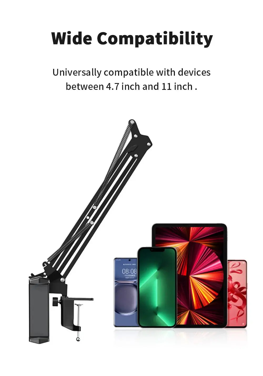 Universal Tablet Stand Clip Lazy Bracket Flexible Articulating Aluminum Arm Phone Mount Tablet Holder For All 4-11 Inch Device - ALPENZO