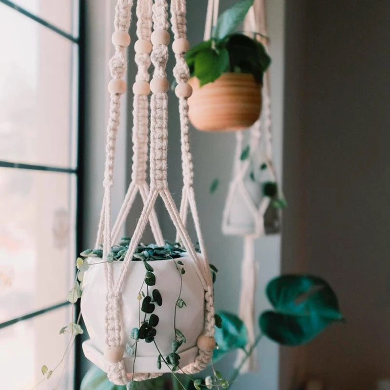 Hanging Plant Handmade Macrame Plant Hanger Flower Pot Planter Hanger Wall Decor Courtyard Garden Hanging Planter Hanging Basket - ALPENZO