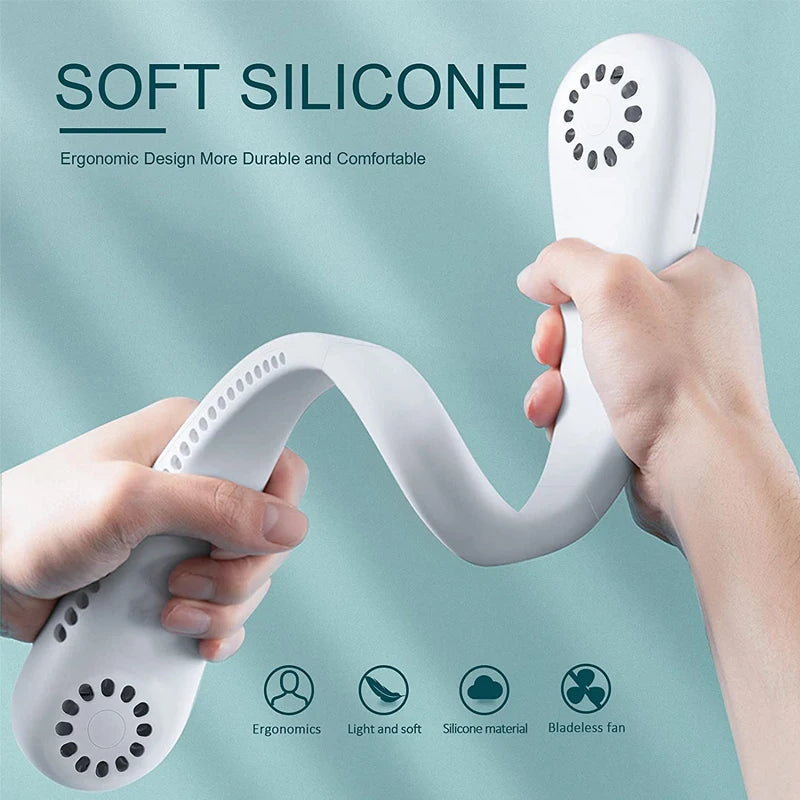 New Mini Neck Fan Portable Bladeless Hanging Neck 1200mAh Rechargeable Air Cooler 3 Speed Mini Summer Sports Fans ALPENZO