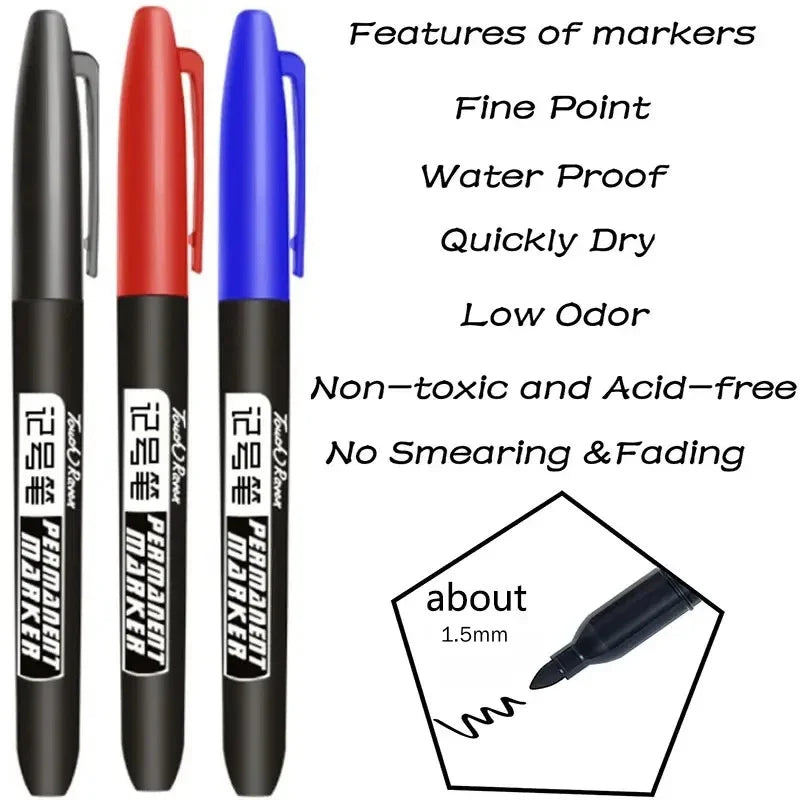 Permanent Marker Pen Drawing Markers Black Blue Red Waterproof Ink Sketch Pens Stationery Art School Supplies For Glass Metal ALPENZO