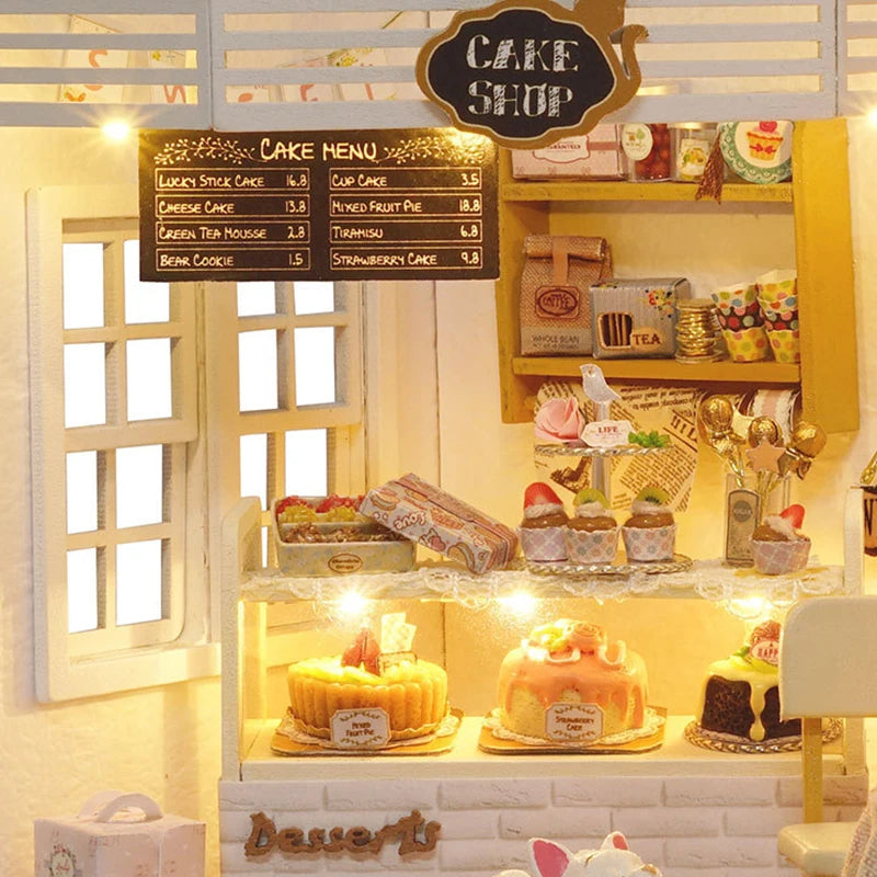 Kitten Mini Wooden Doll House Model Building Kits Toy Home Kit Creative Room Bedroom Decoration with Furniture For Birthday Gift ALPENZO