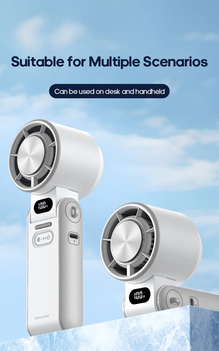 KINSCOTER Outdoor Foldable Portable Handheld Fan Mini Cooling Rechargeable 3600mAh 100-level Free Control High Speed Turbo Fan ALPENZO