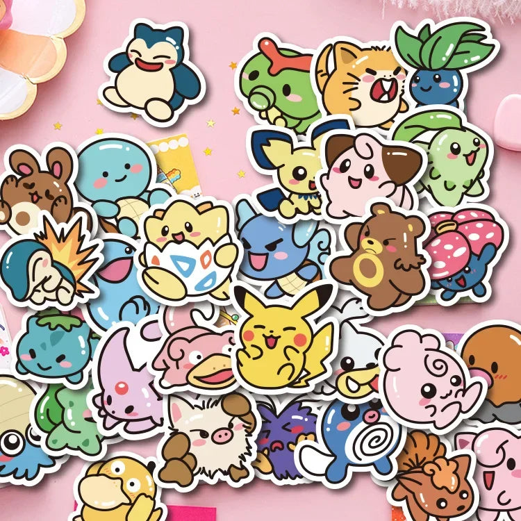 50PCS Kawaii Anime Pokemon Stickers Pikachu Decals DIY for Laptop Luggage Skateboard Phone Cartoon Kid Toy Gift Stickers ALPENZO