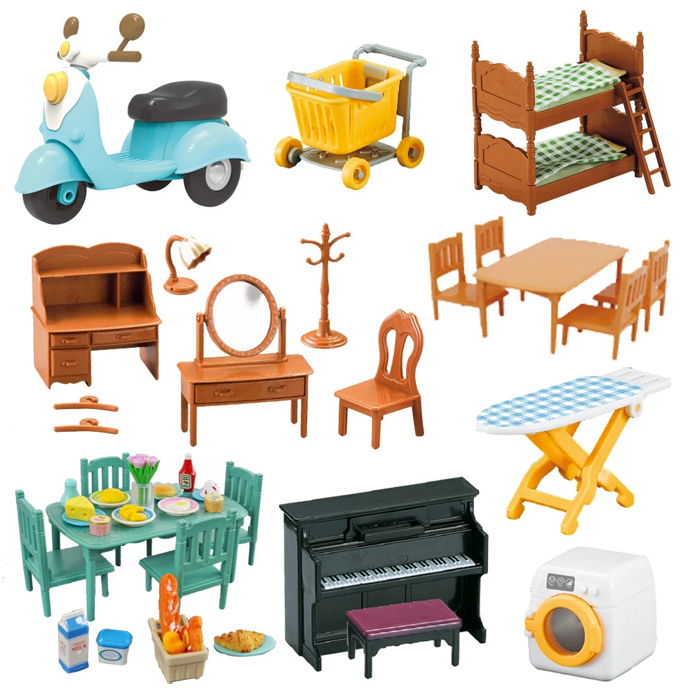 1:12 Miniature Furniture Forest Family Kitchen Toy Dining Table Dollhouse Accessories Bathroom Pretend Play For Girl Gifts Toys ALPENZO