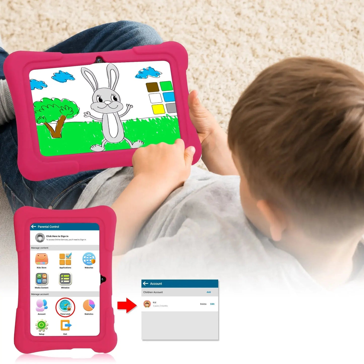 PRITOM 7 Inch Kids Tablet Quad Core Android 10 32GB WiFi Bluetooth Educational Software Installed - ALPENZO