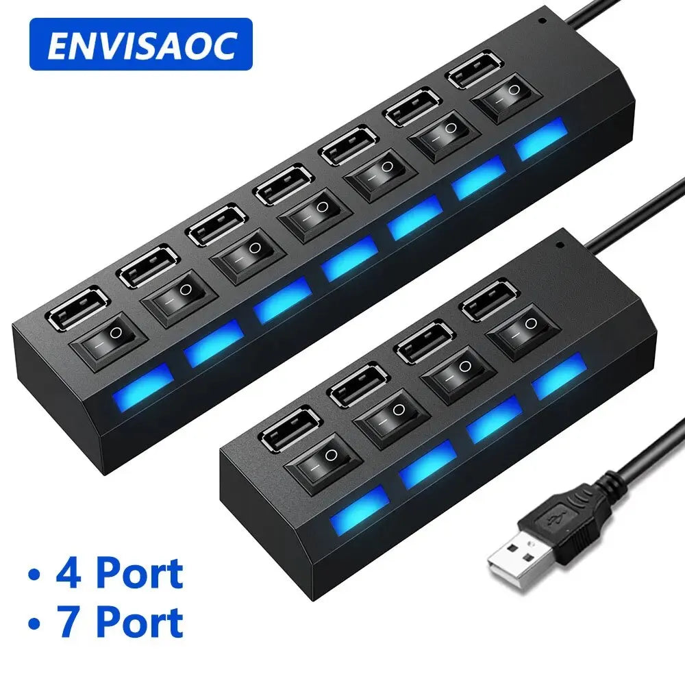 USB Hub Splitter With Individual Switch USB 4/7 Port Splitter Individual Switch USB Adapter Hub Multi-Port Socket Powered ON/OFF - ALPENZO