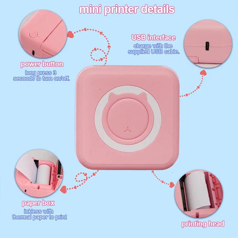 KGG Mini Portable Thermal Printer Paper Photo Pocket Thermal Printer Printing Wireless BT Connect Printers 200dpi Photo Lable - ALPENZO