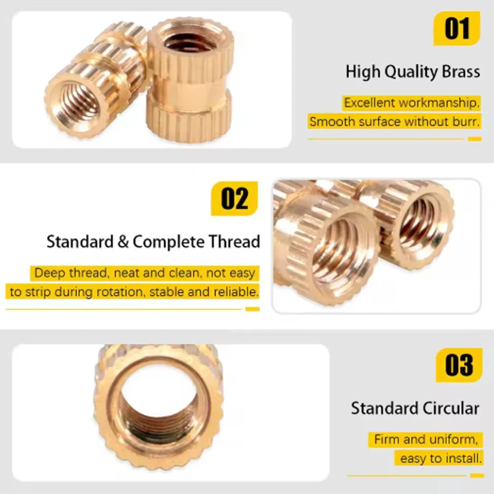 M2 M2.5 M3 M4 M5 M6 Brass Heat Insert Nut Hot Melt Nutinsert Thread Knurled Double Twill Embedment Nuts 3D Printer Accessories - ALPENZO