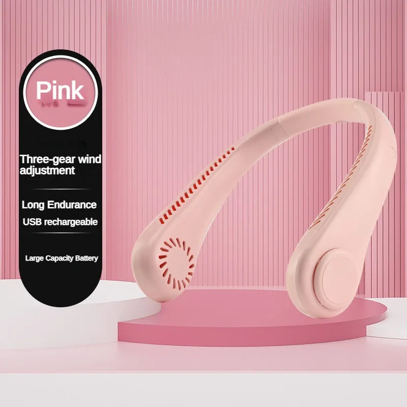 New Mini Neck Fan Portable Bladeless Hanging Neck 1200mAh Rechargeable Air Cooler 3 Speed Mini Summer Sports Fans ALPENZO