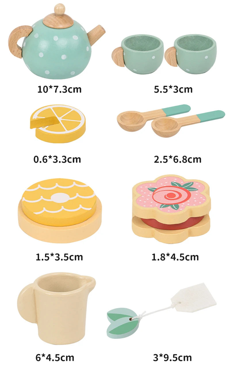 Wooden Afternoon Tea Set Toy Pretend Play Food Learning Role Play Game Early Educational Toys for Toddlers Girls Boys Kids Gifts ALPENZO