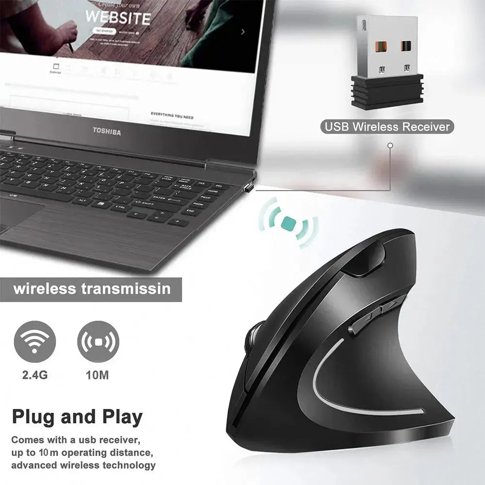 Vertical Mouse Ergonomic 2.4GHz Wireless Optical Mice 3 Adjustable DPI 800/1200/1600 6 Buttons for Laptop PC Computer Desktop - ALPENZO