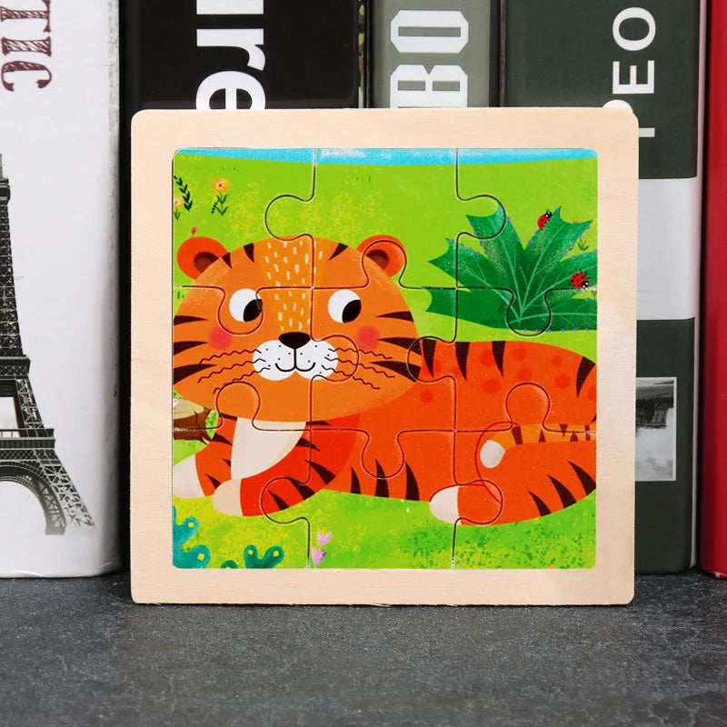 Hot Sale 11X11CM Kids Wooden Puzzle Baby Cartoon Animal Traffic Tangram Wood Puzzle Educational Jigsaw Toys For Children Gifts ALPENZO