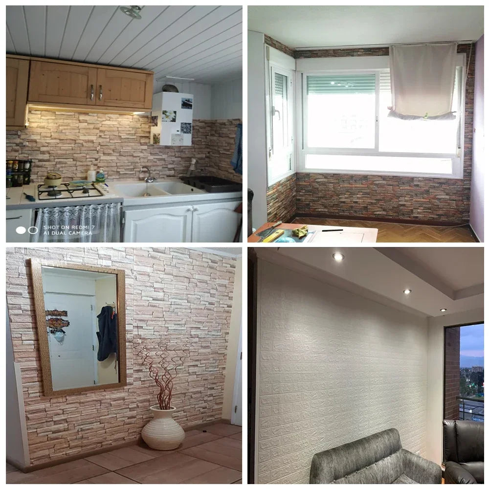 10pcs Self Adhesive Decor 3D Foam Wall Stickers Pane Room Waterproof peel and stick Brick Wallpaper for Interior Decoration - ALPENZO
