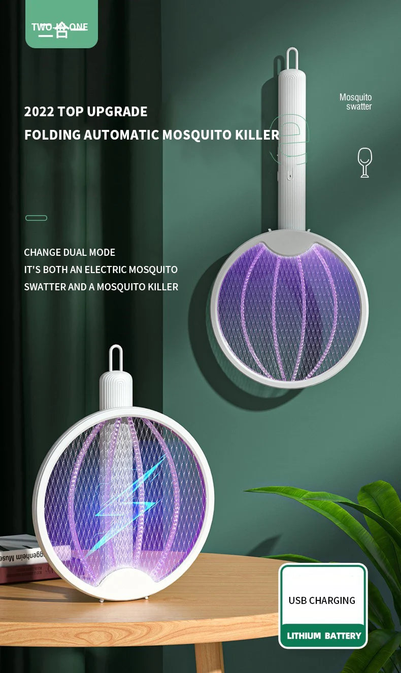 Clearance_Foldable Electric Mosquito Killer Fly Swatter Trap USB Rechargeable Mosquito Racket Insect Killer with UV Light Bug Za - ALPENZO