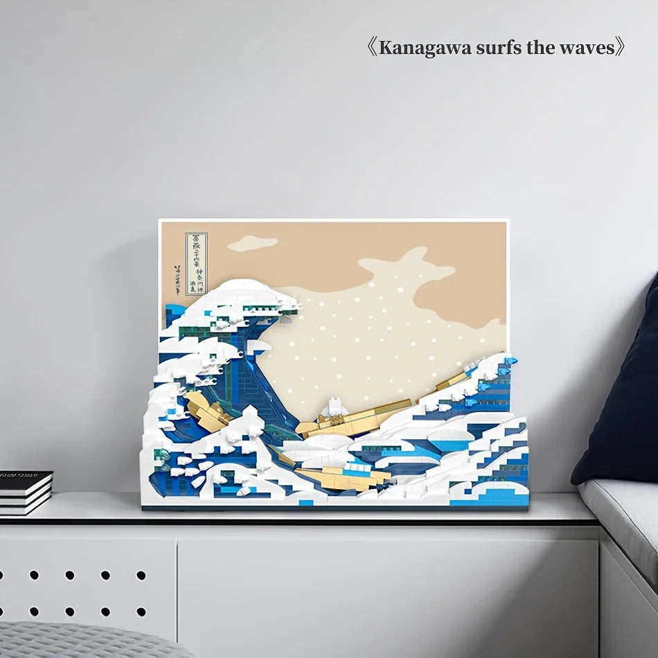 Pantasy Kanagawa Surfing Puzzle Ukiyo-E Building Block Decoration Creative Assembling Toy World Famous Painting Gift ALPENZO