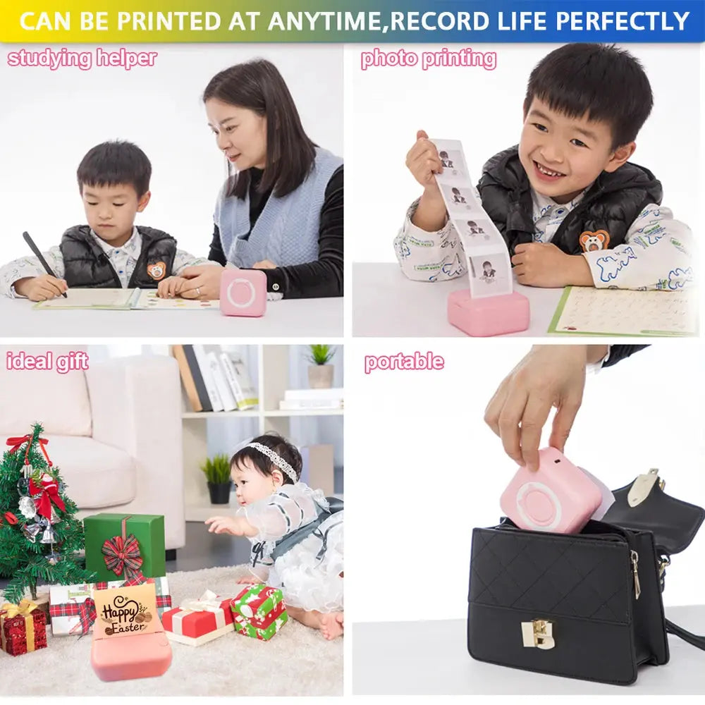 KGG Mini Portable Thermal Printer Paper Photo Pocket Thermal Printer Printing Wireless BT Connect Printers 200dpi Photo Lable - ALPENZO
