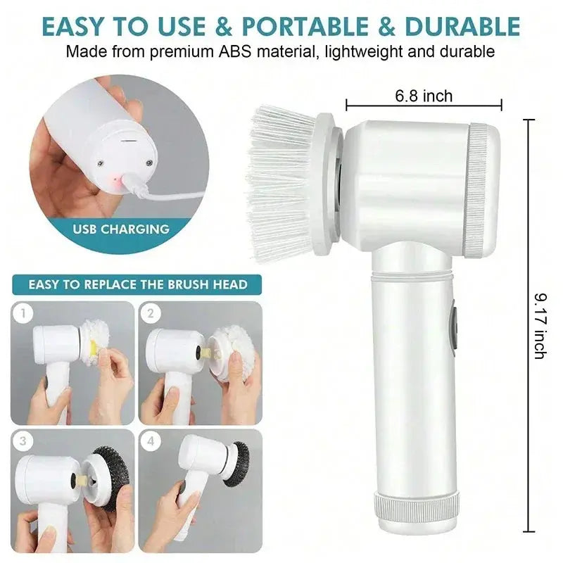 New Electric Spin Scrubber,Bathroom Cleaning Brush Power Scrubber with 5 Replaceable Brush Heads, 5 in 1 Electric Cleaning Brush - ALPENZO