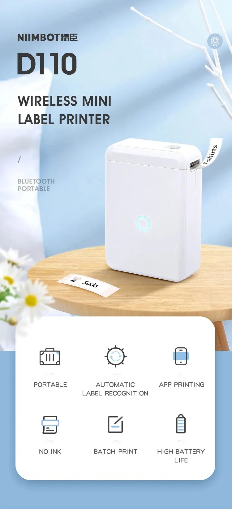 Niimbot D110 Mini Portable Thermal Printer Without Ink Self-Adhesive Label Maker Printer For Stickers Labeller Labeling Machine - ALPENZO