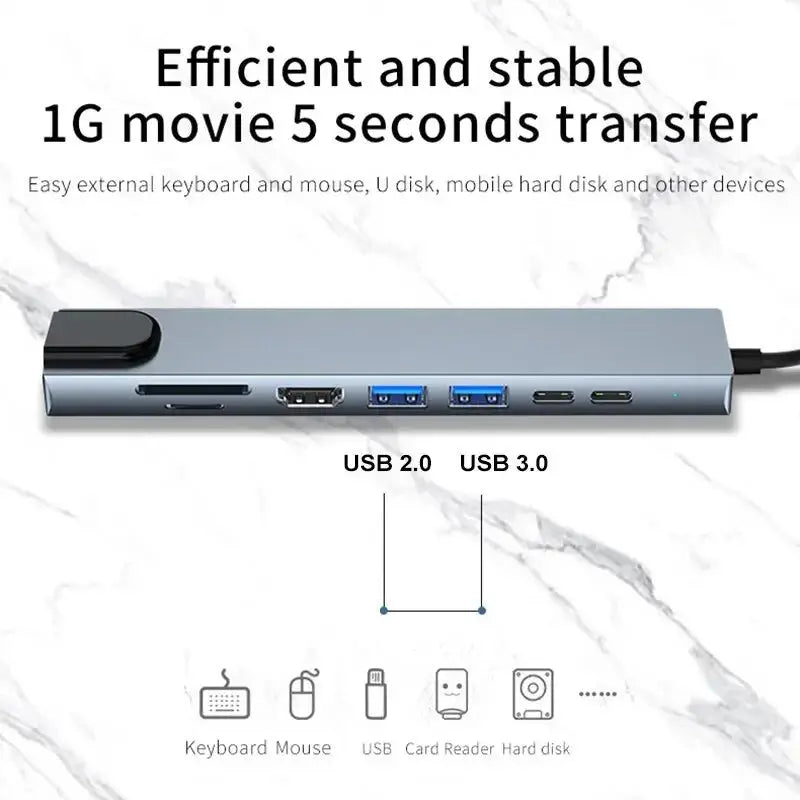 Usb 8 In 1 Type C 3 1 To 4k HdTV Hub Adapter With Sd Tf Rj45 Card Reader Pd Fast Charge For Macbook Notebook Computer - ALPENZO