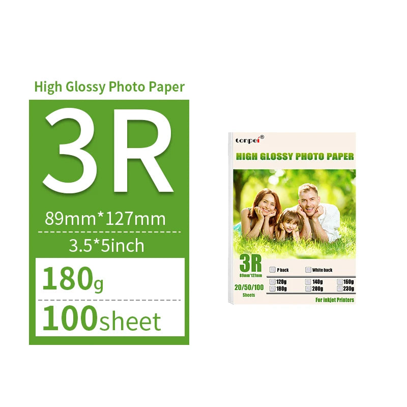 Multi Specification High Gloss Photo Paper 3R 4R 5R A4 Photo Printing Paper Inkjet Printer 180G Glossy Single-Sided Photo Paper ALPENZO
