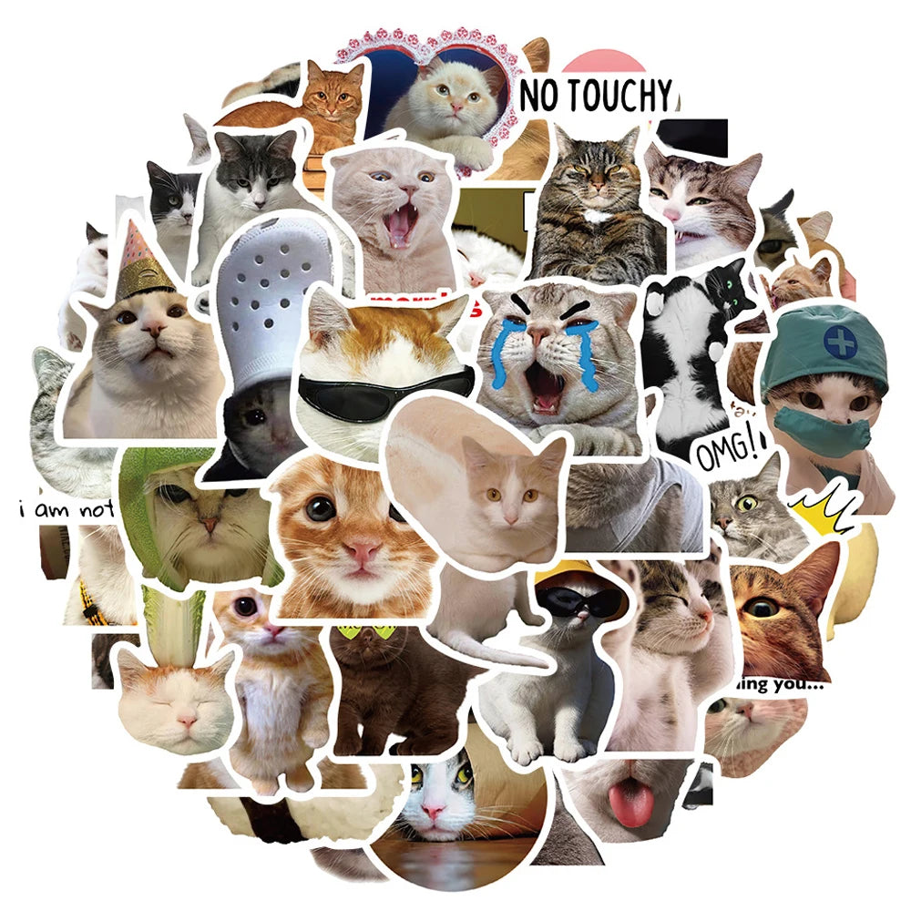 10/30/50pcs Kawaii Cat Meme Stickers Graffiti Notebook Luggage Laptop Phone Stationery Cute Cartoon Decals DIY Waterproof Toys ALPENZO