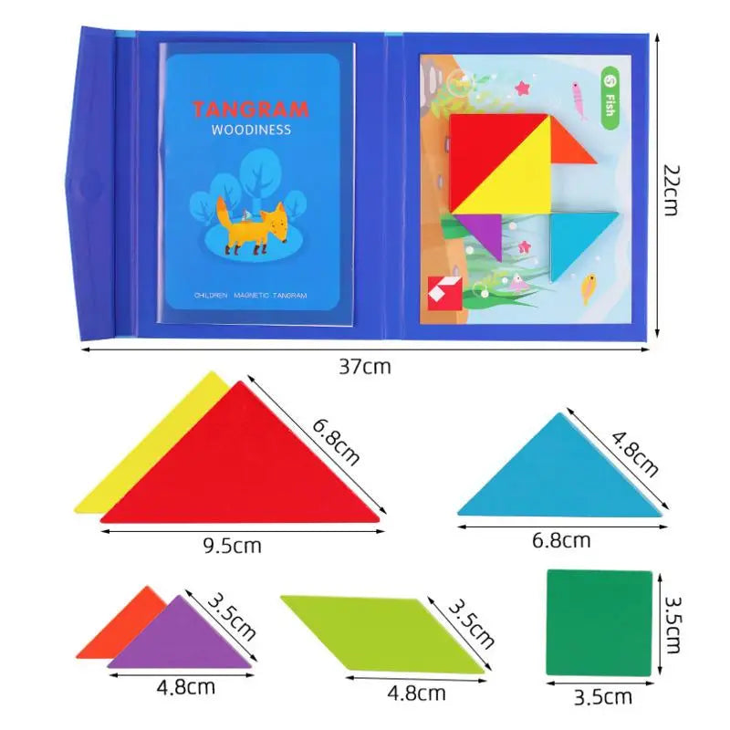 Wooden Jigsaw Magnetic Tangram Puzzle Book Educational Toys For Children Baby Kid Portable Montessori Learning Intelligence ALPENZO