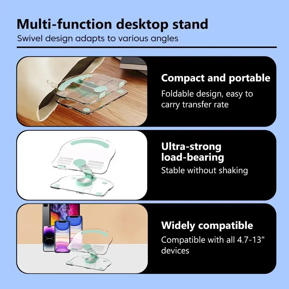 Transparent Rotating Stand Acrylic Plate Desktop Mobile Phone Tablet Universal Live Folding Adjustment Computer Support Stand - ALPENZO