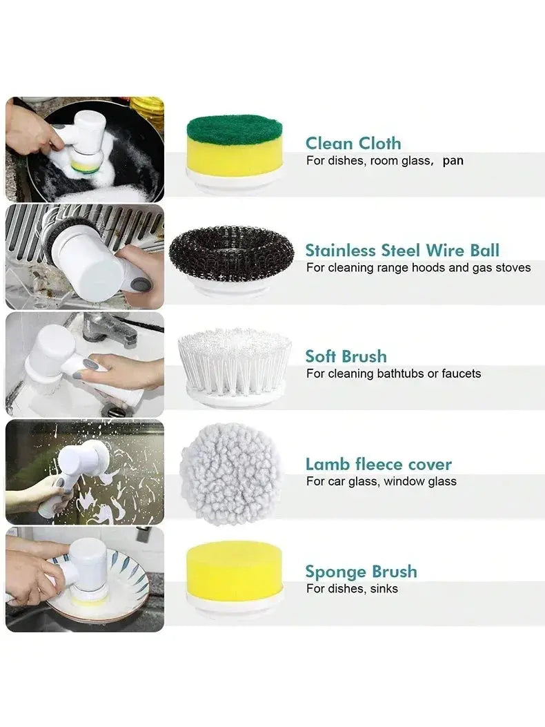 New Electric Spin Scrubber,Bathroom Cleaning Brush Power Scrubber with 5 Replaceable Brush Heads, 5 in 1 Electric Cleaning Brush - ALPENZO