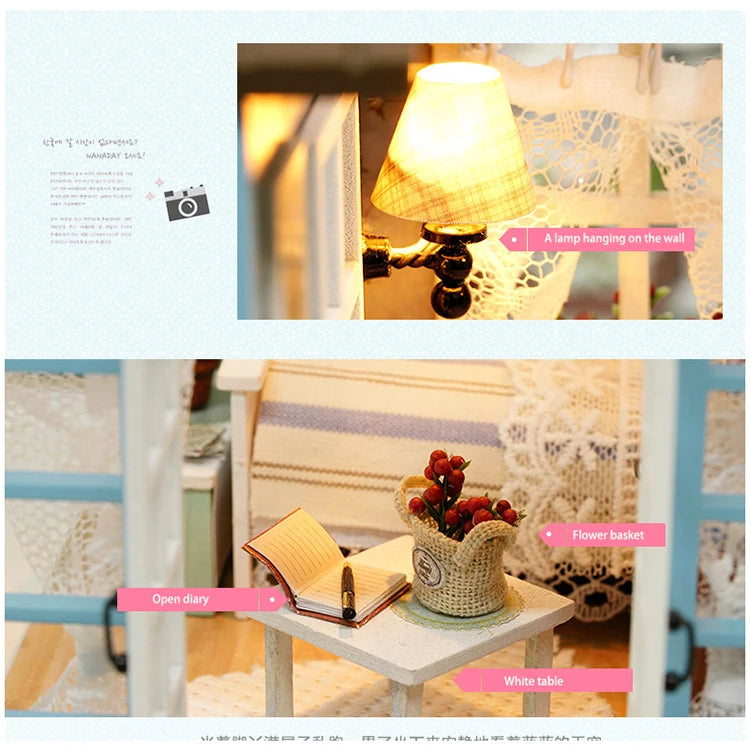 Kitten Mini Wooden Doll House Model Building Kits Toy Home Kit Creative Room Bedroom Decoration with Furniture For Birthday Gift ALPENZO