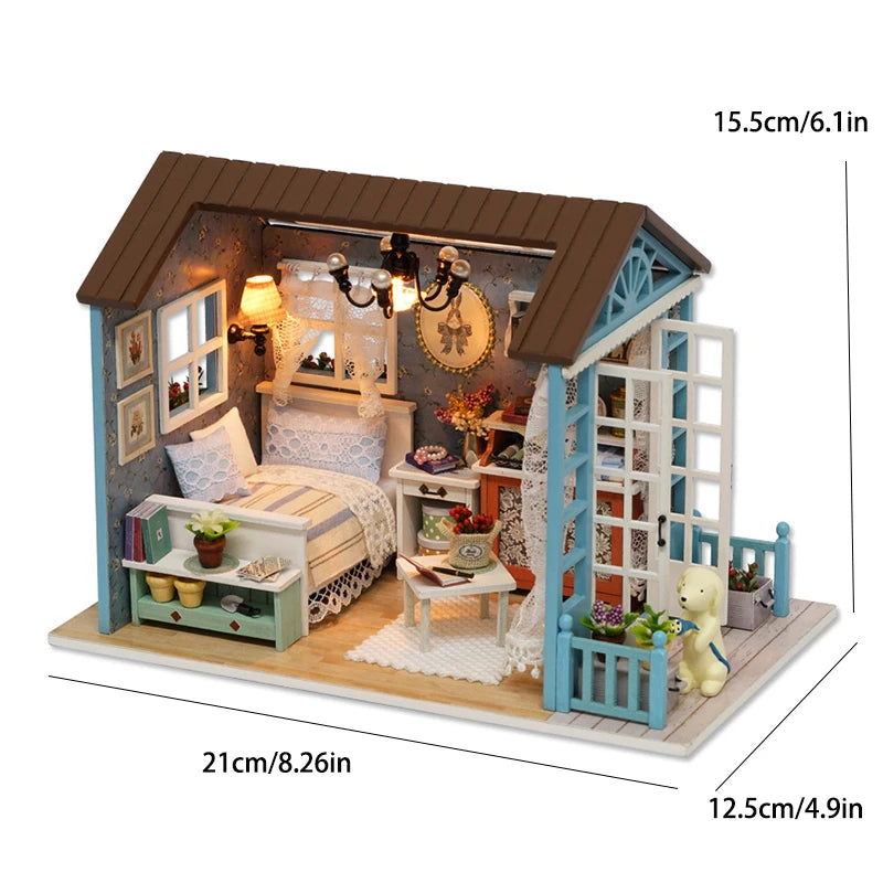 Kitten Mini Wooden Doll House Model Building Kits Toy Home Kit Creative Room Bedroom Decoration with Furniture For Birthday Gift ALPENZO