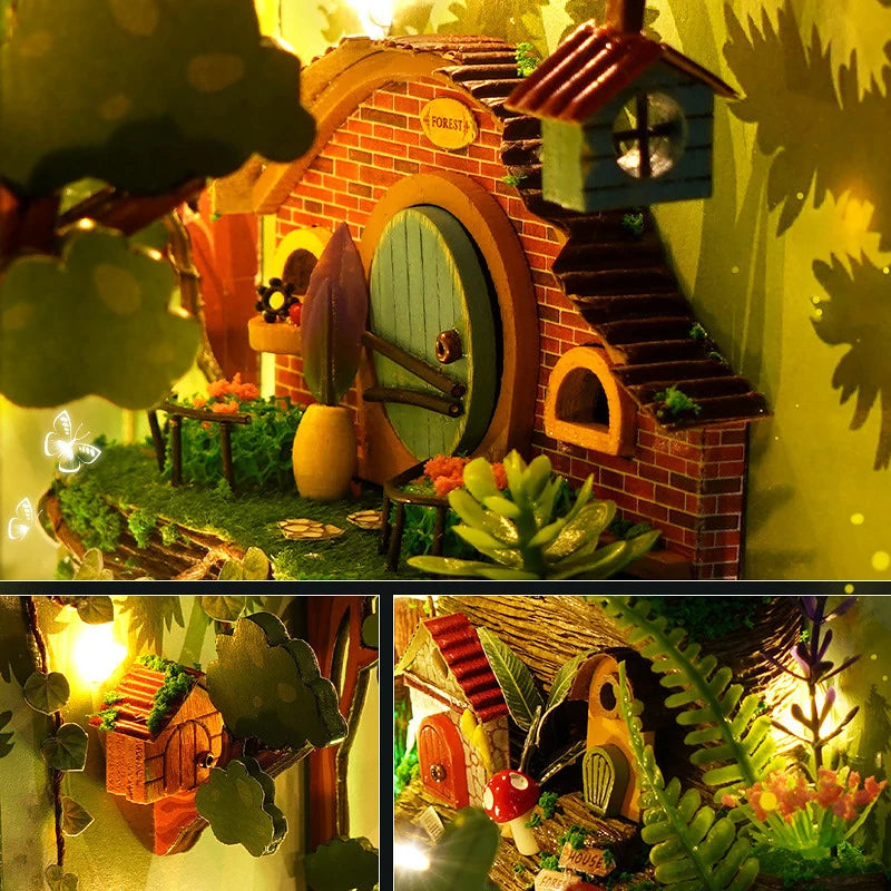 DIY Book Nook Kit Bookend Kit Wooden Doll House Bookshelf Insert Decor With Warm Light 3D Puzzle Assembly Building Model Gifts ALPENZO
