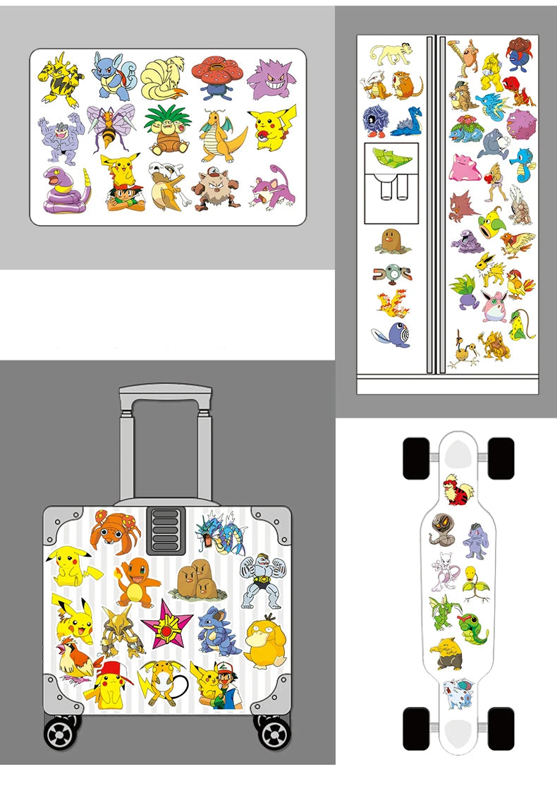 50/100Pcs Kawaii Pikachu Pokemon Stickers Motorcycle Phone Car Skateboard Laptop Decal Sticker Waterproof Classic Kid Toy ALPENZO
