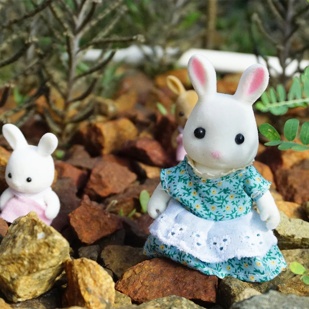 Rabbit Doll 1/12 Micro Dollhouse Reindeer Sheep Elephant Squirrel Family Kitchen Toy Miniature Furniture Set Girl Toy Gift ALPENZO