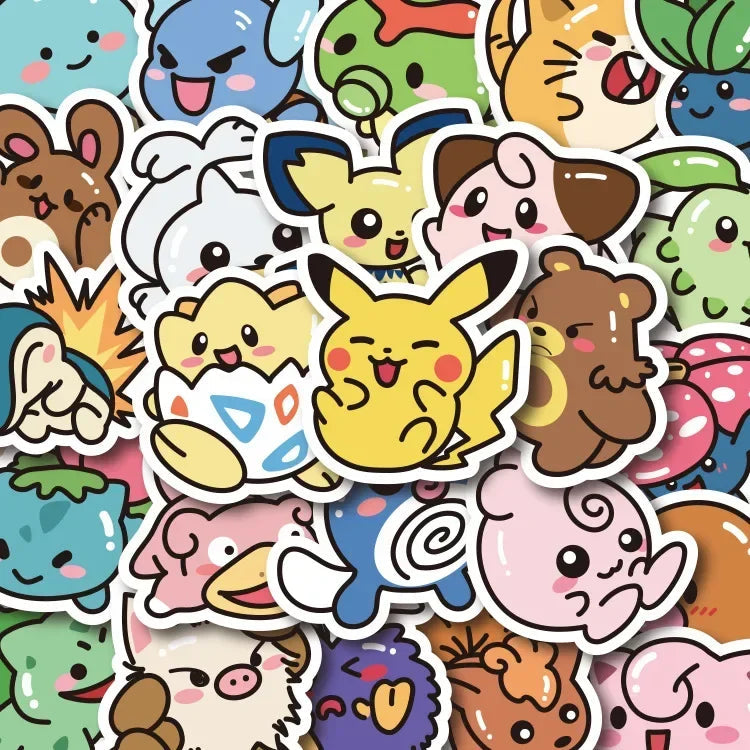 50PCS Kawaii Anime Pokemon Stickers Pikachu Decals DIY for Laptop Luggage Skateboard Phone Cartoon Kid Toy Gift Stickers ALPENZO