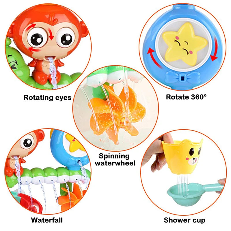 QWZ Baby Cartoon Monkey Classic Shower Bath Toy Animal Sprinkle Bathroom Swimming Bathing Shower Educational Toys For Kid Gift ALPENZO