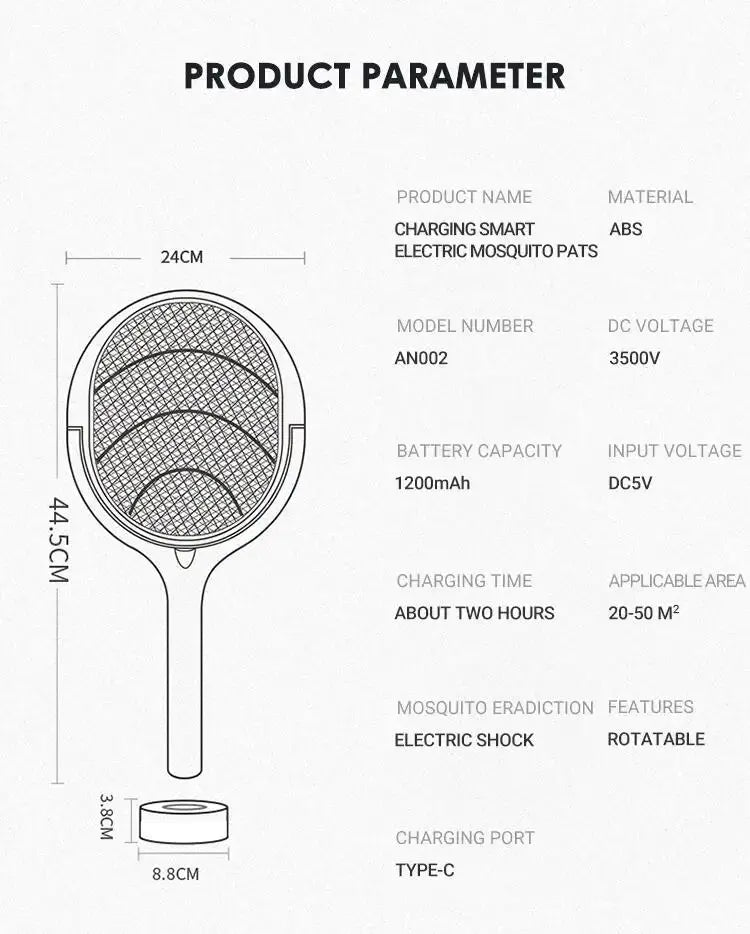 5 In 1 Fast Charging Racket Kill Fly Bug Safety Insulated Battery Powered Lamp ABS Adjustable Electric Mosquito Swatter - ALPENZO
