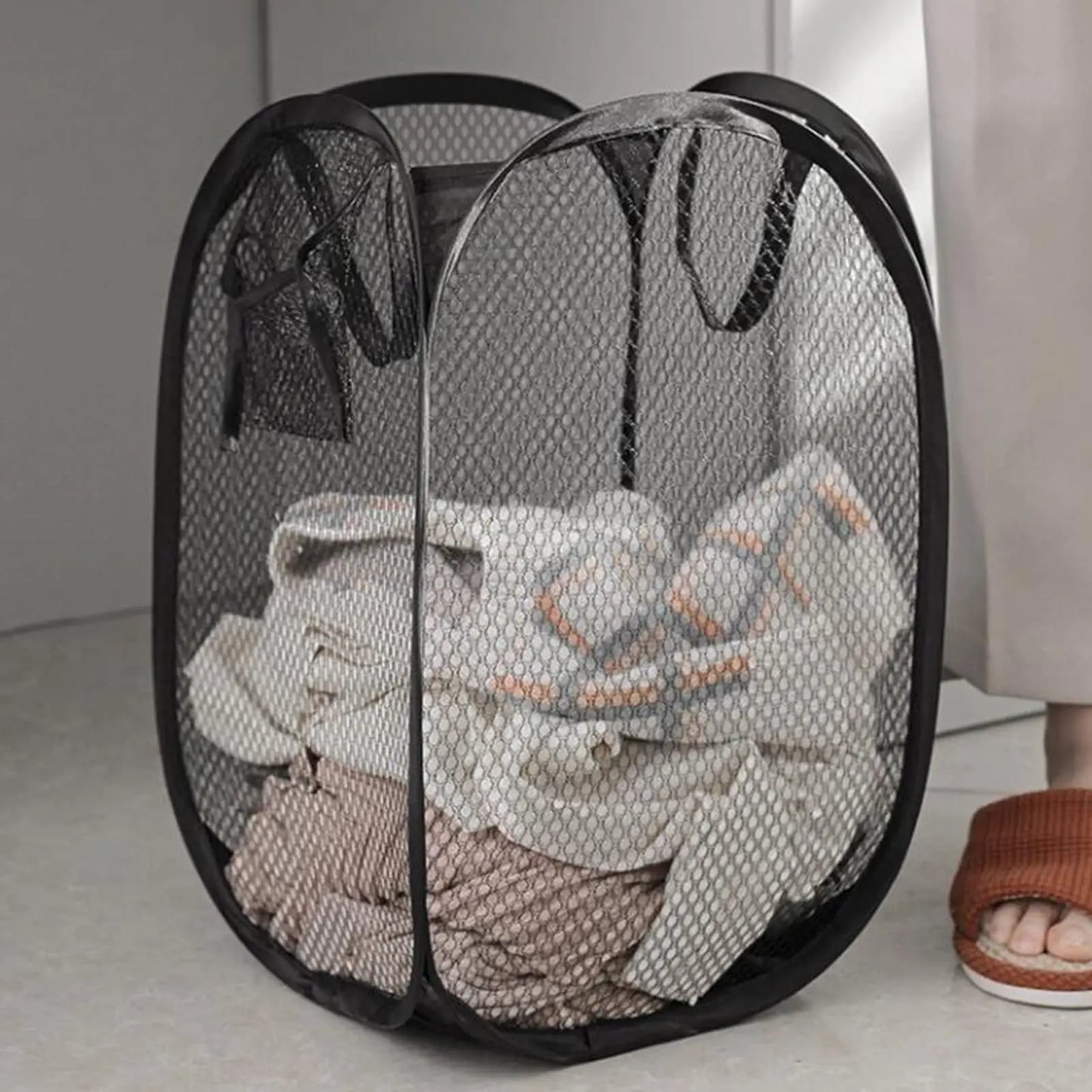 Folding Dirty Laundry Sorting Basket Washing Frame Bathroom Cloth Mesh Storage Bag Frame Bucket Laundry Organizers Storage Pouch - ALPENZO