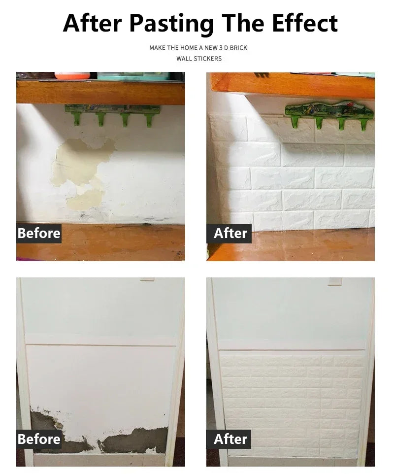10pcs Self Adhesive Decor 3D Foam Wall Stickers Pane Room Waterproof peel and stick Brick Wallpaper for Interior Decoration - ALPENZO