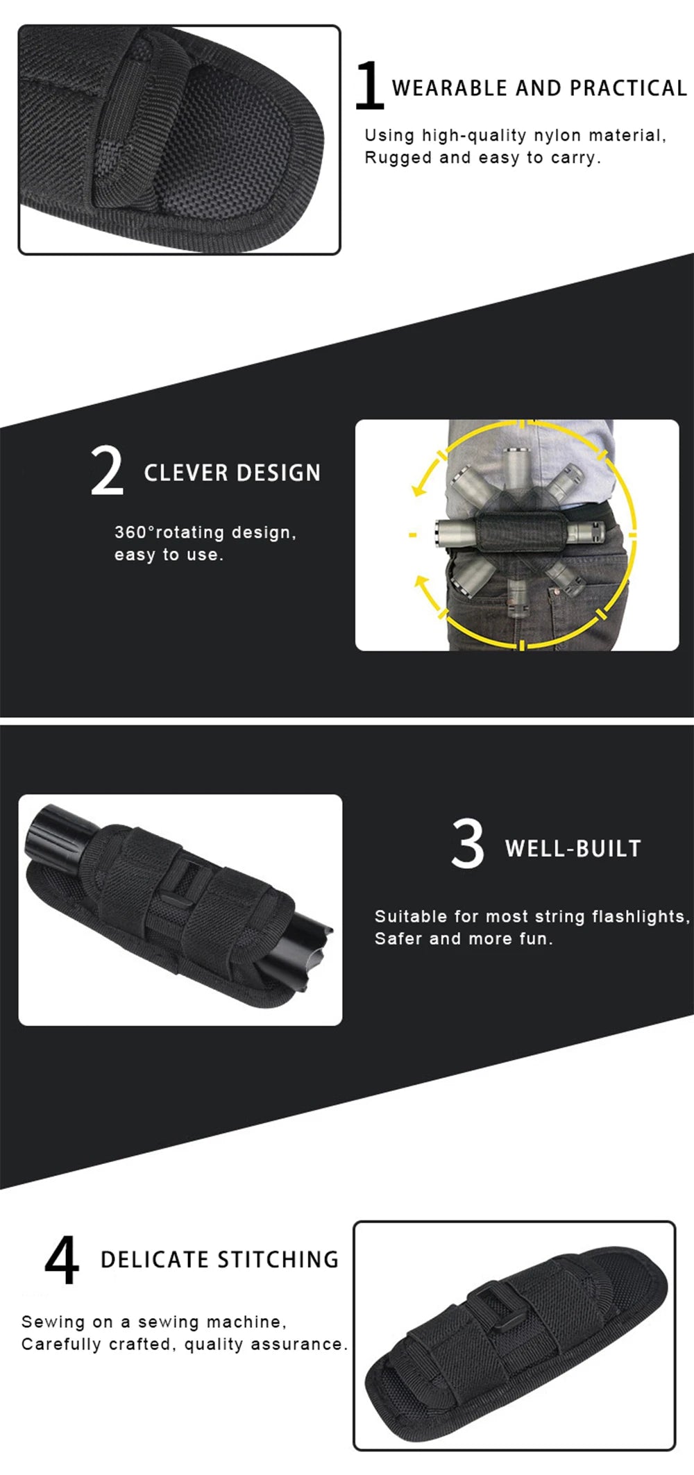 Tactical Flashlight Pouch Belt Torch Bag Durable Hunting Lighting Accessory Survival Kits 360 Degree Holster Rotary Torch Case
