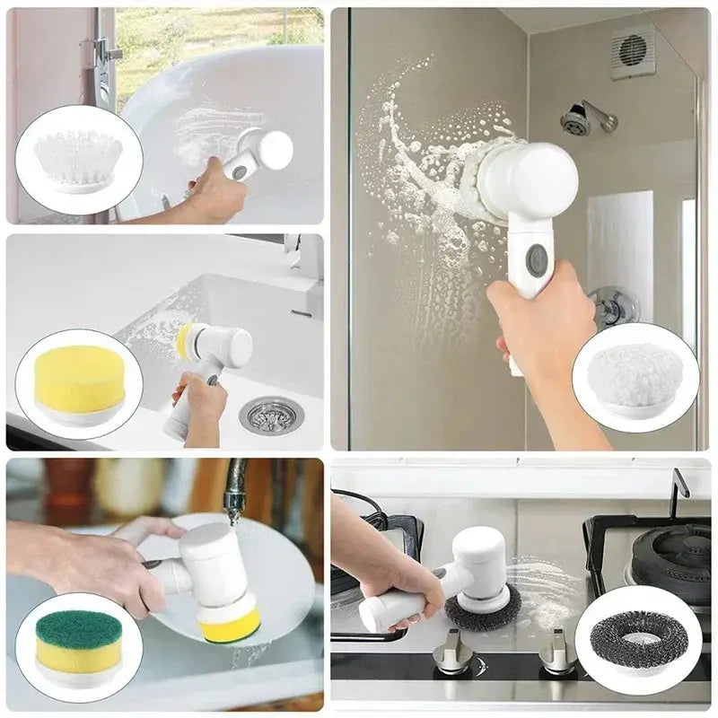 New Electric Spin Scrubber,Bathroom Cleaning Brush Power Scrubber with 5 Replaceable Brush Heads, 5 in 1 Electric Cleaning Brush - ALPENZO