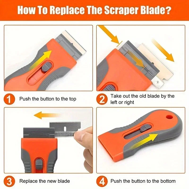 1 Set Glue removal blade With 10 Blades, Telescopic Adjustment Knife, Cleaning Scraper Tool For Removing Labels,Stickers,Paint - ALPENZO