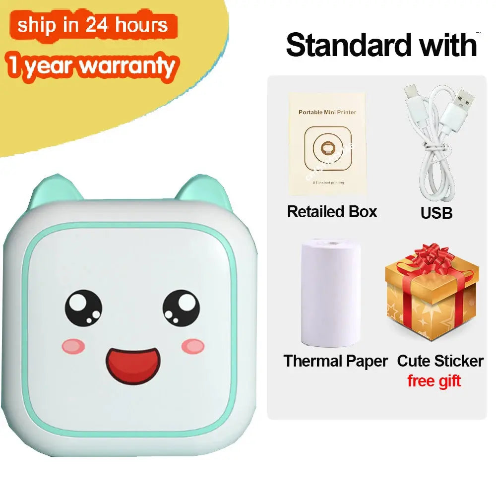 KGG Mini Portable Thermal Printer Paper Photo Pocket Thermal Printer Printing Wireless BT Connect Printers 200dpi Photo Lable - ALPENZO