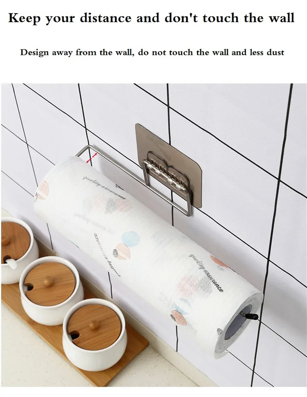 Kitchen paper towel stand glue toilet rack towel, hang tissue dispenser roll napkin cabinet storage accessories, 2 pieces - ALPENZO