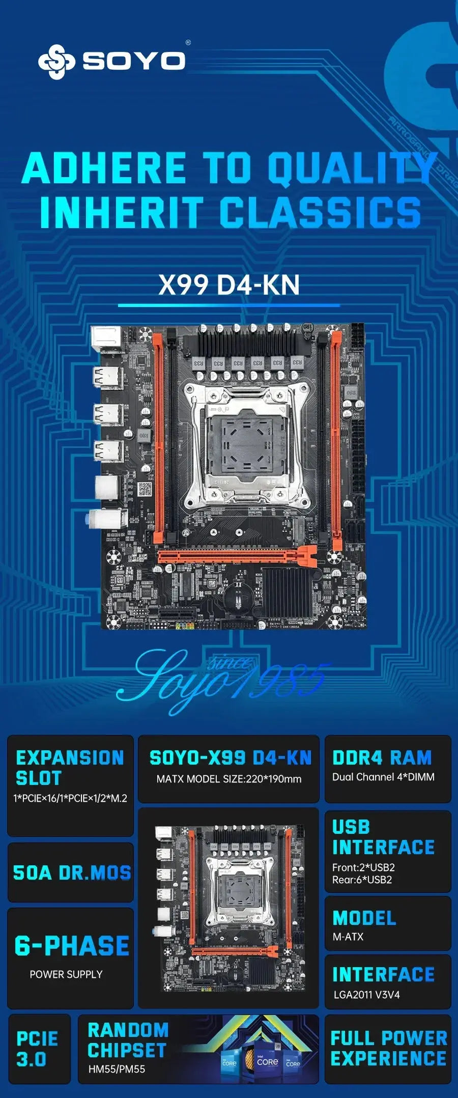 SOYO X99 Motherboard Set Kit With Intel LGA2011-3 Xeon E5 2680 V4 and DDR4 16GB (2*8GB) 2133MHz Dual Channel RAM M.2 NVME - ALPENZO