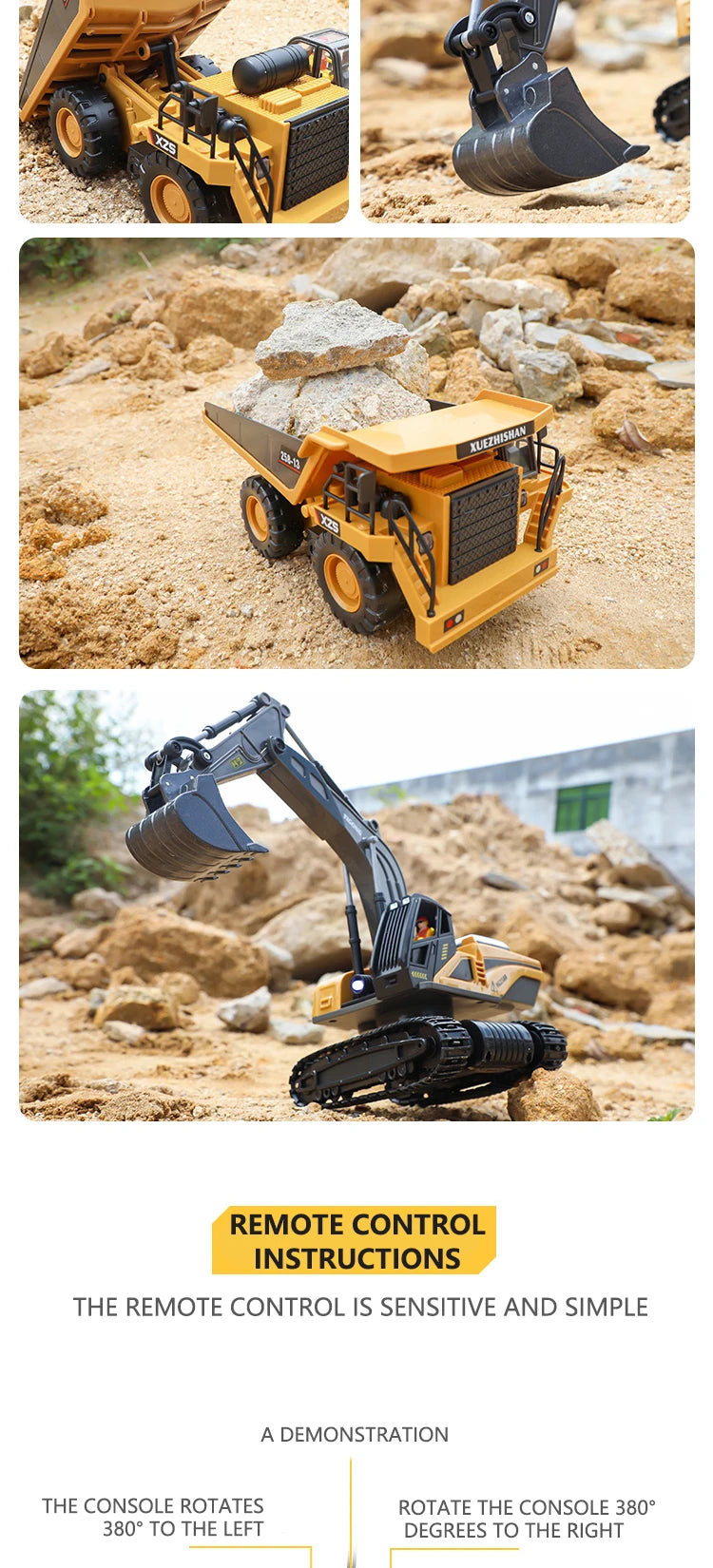 RC Excavator Dumper Car 2.4G Remote Control Engineering Vehicle Crawler Truck Bulldozer Toys for Boys Kids Christmas Gifts ALPENZO
