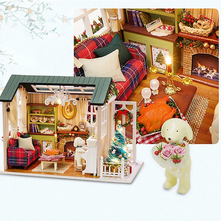 Kitten Mini Wooden Doll House Model Building Kits Toy Home Kit Creative Room Bedroom Decoration with Furniture For Birthday Gift ALPENZO