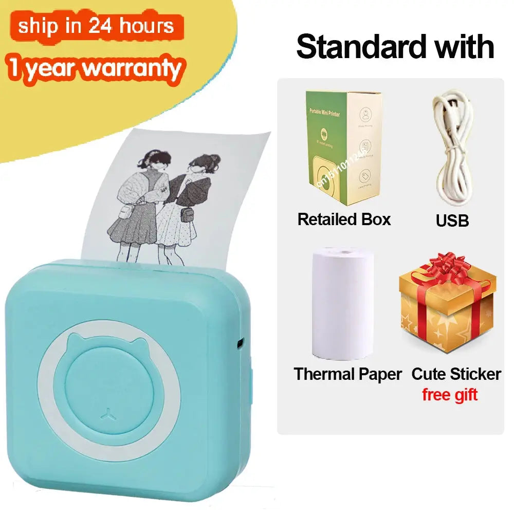 KGG Mini Portable Thermal Printer Paper Photo Pocket Thermal Printer Printing Wireless BT Connect Printers 200dpi Photo Lable - ALPENZO