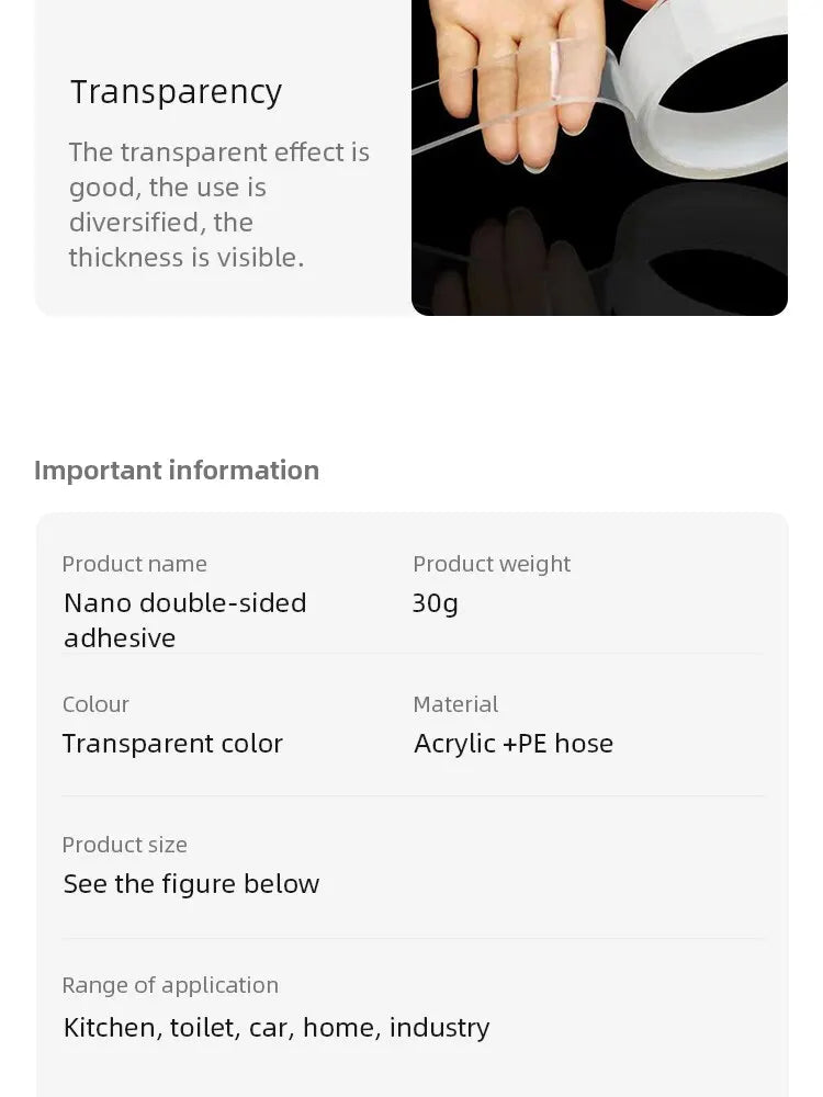 Nano Double Sided Tape Transparent Waterproof Strong Tape Reusable Nano Tape Kitchen Bathroom Home Decoration - ALPENZO