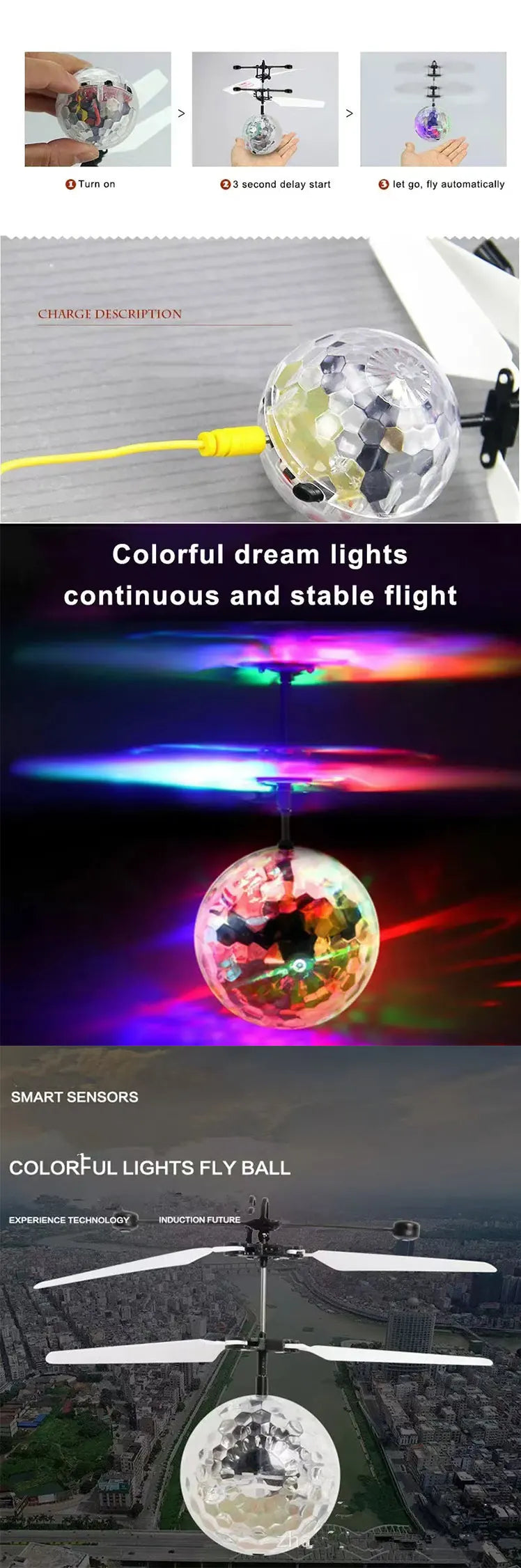 Children's Toy Induction Colorful Crystal Ball Gyroscope Intelligent Induction Floating Ball Luminous Toy ALPENZO